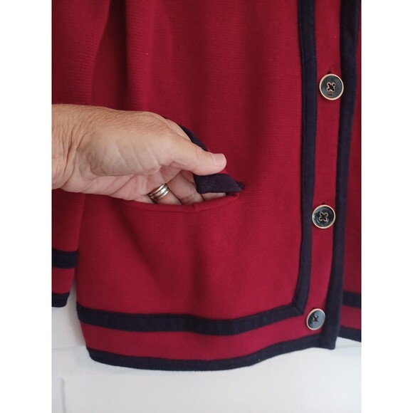 Talbots red knit buttoned cardigan sweater MPetite preppy classic designer look - Picture 5 of 10